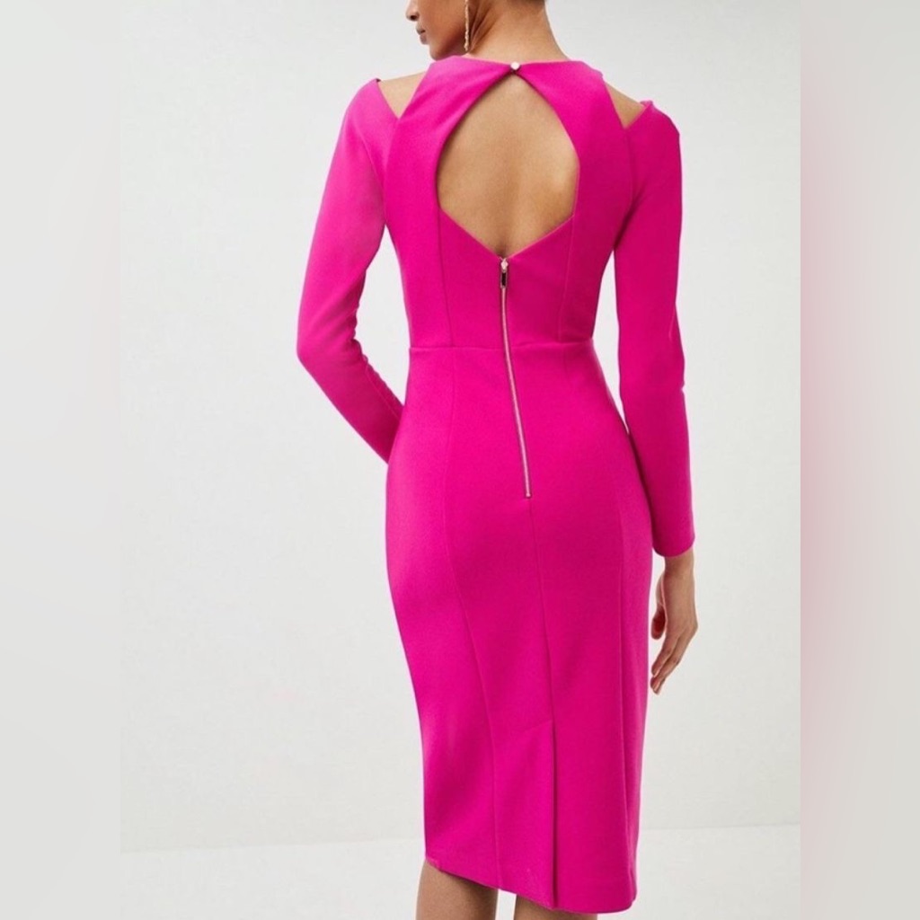 Karen Millen Figure Form Stretch Woven Cut Out Midi Dress Size 4